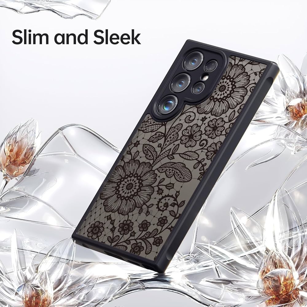 LUMARKE for Galaxy S24 Ultra Phone Case with Cute Black Aesthetic Floral Design